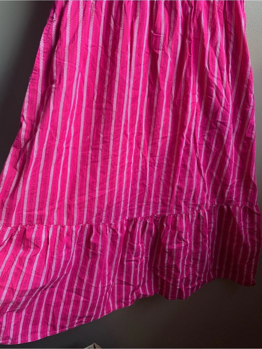 Maisie Women's Berry Pink Striped Sleeveless Tiered 100% Cotton Midi Dress